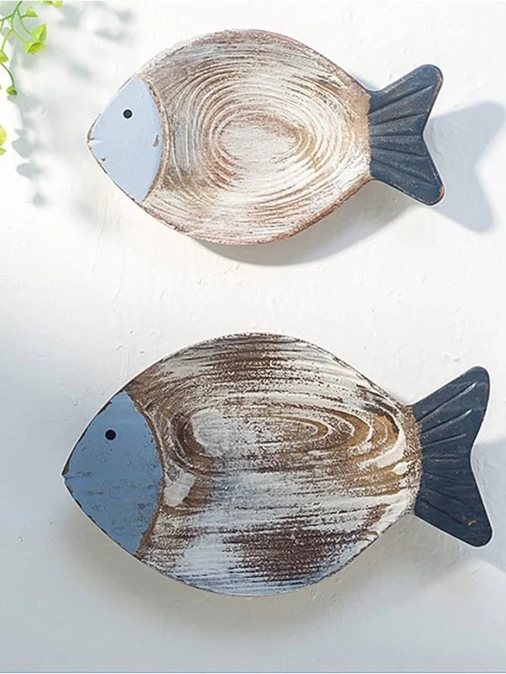 2 pack Wood Fish Nautical Beach Wall Decor